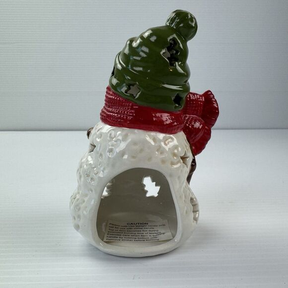 Hallmark Snowman Tealight Candle Holder Ceramic Red Scarf Green Hat Christmas - Picture 2 of 11